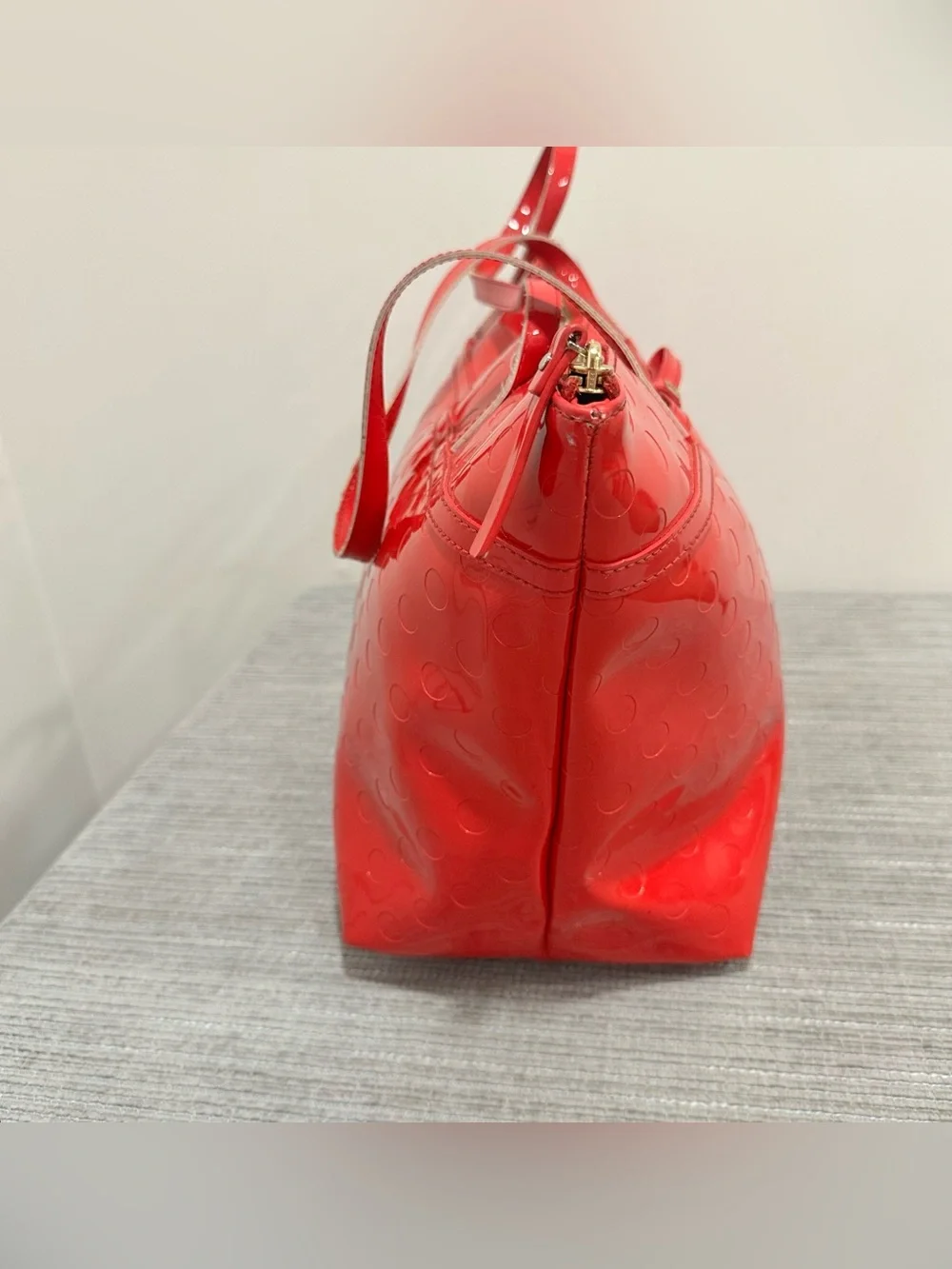 Kate Spade New York Large Red Vinyl Circle Pattern Tote Bag